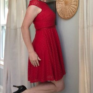 🚨FLASH SALE🚨50s Style Cap Sleeved Lace Red Dress